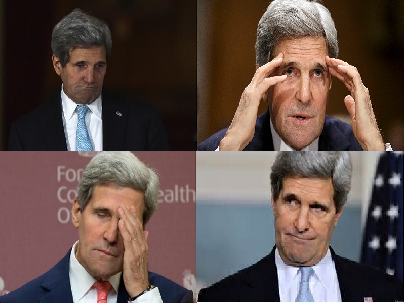 A four picture montage of John Scary Kerry at his long-faced best. Hopefully once he is done failing and flailing at being Secretary of State we will be done with John Kerry. His ineptitude and at times traitorous actions have shamed the United States ever since his treacherous testimony before the Senate accusing his supposed, though never in Kerry’s mind or heart, fellow soldiers equating them with the ruthlessness of Genghis Khan and his opinions have little changed with the years.