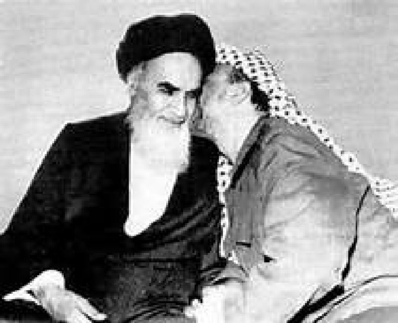 Yasser Arafat and the Ayatollah Khomeini meeting in support of one another as kindred spirits as Arafat assisted having the Ayatollah returned to power using President Carter