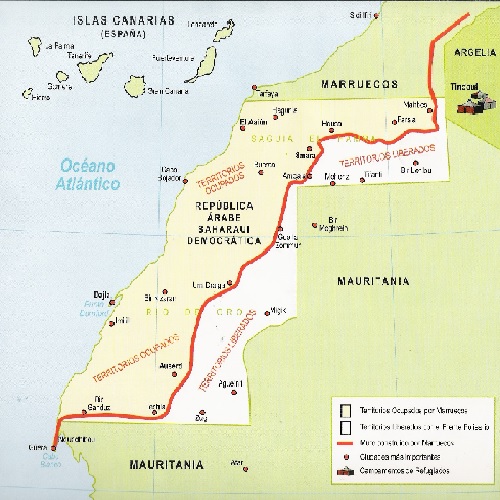 Occupied Western Sahara  by Morocco Shaded Area  and Western Sahara Unshaded
