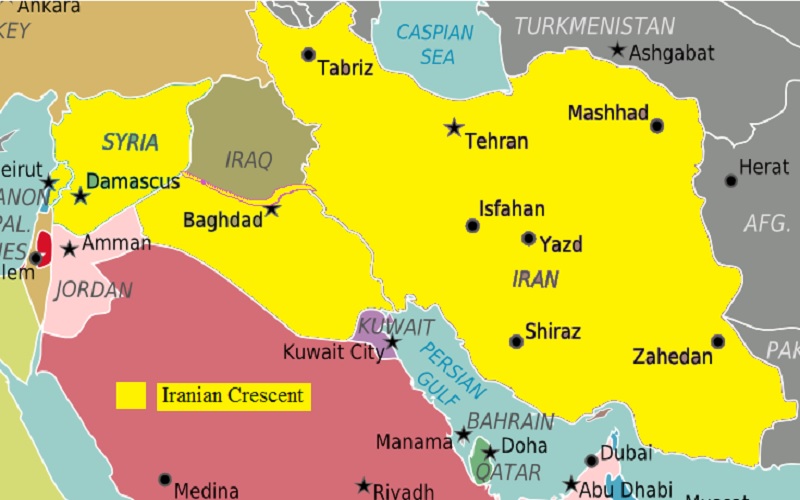 Iranian Crescent Resulting from an Iranian Surge Retaking Syria for Bashir al-Assad Connecting Iran to Mediterranean via Iraq, Syria and Lebanon